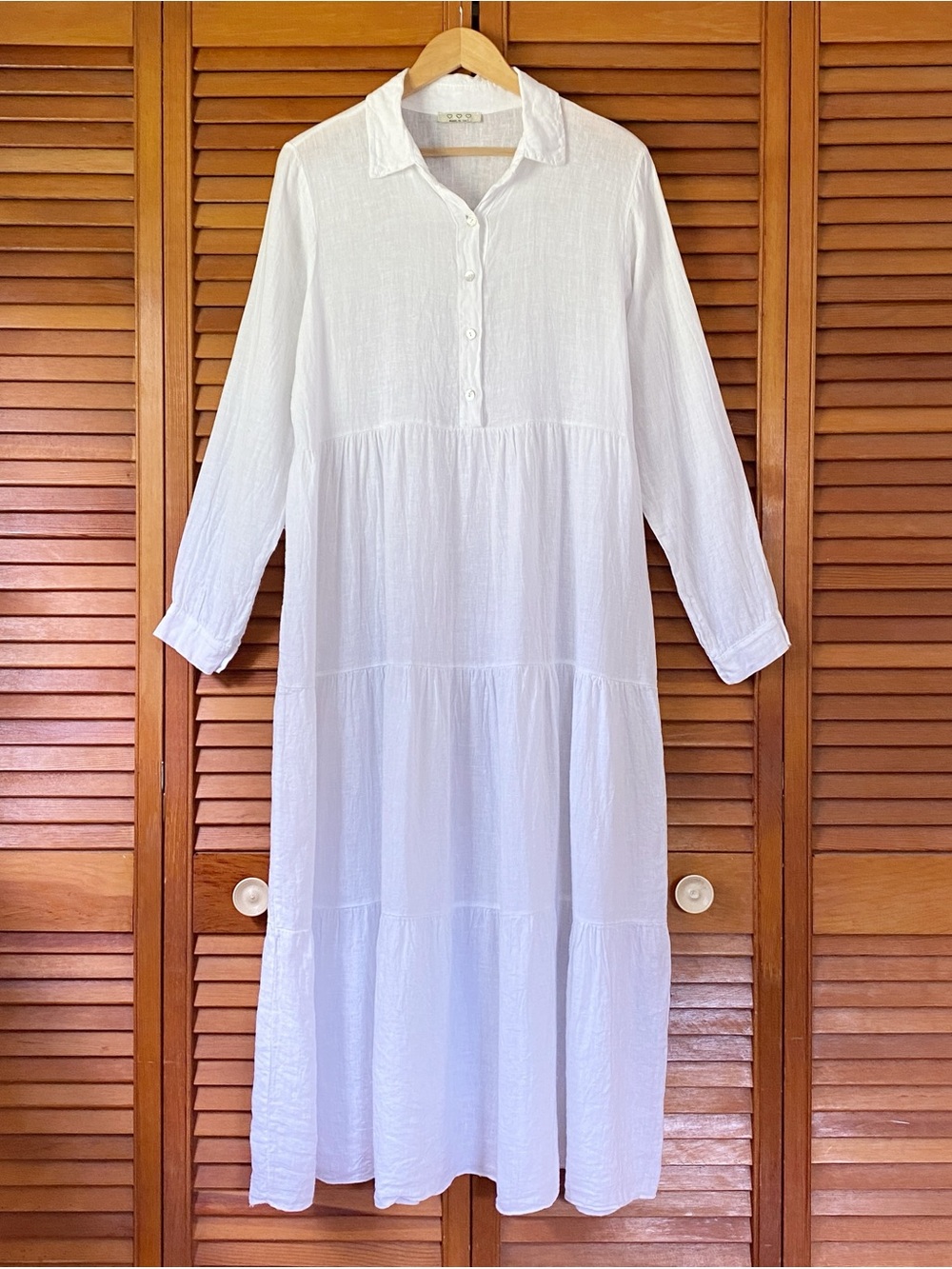 Women's Shirt Dress Size Medium/Large 100% Italian Linen Maxi White Lagenlook
